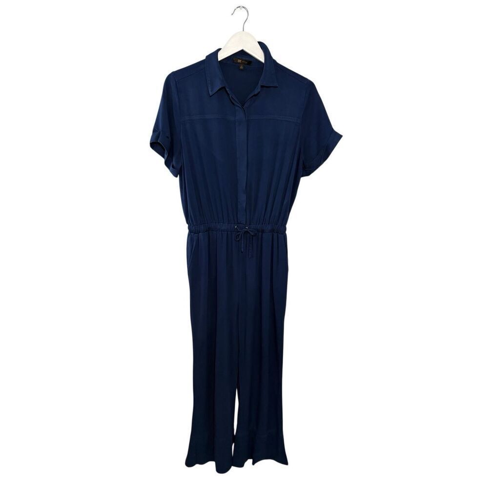 Frye short sleeve button front jumpsuit in indigo blue - M